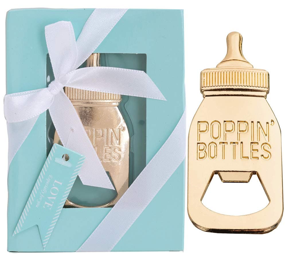 Pack of 24 Baby Shower Return Gifts for Guest Supplies Poppin Baby Bottle Shaped Bottle Opener Wedding Party Souvenirs Decorations with Exquisite Packaging by WeddParty (Baby Bottle Blue 24pcs)