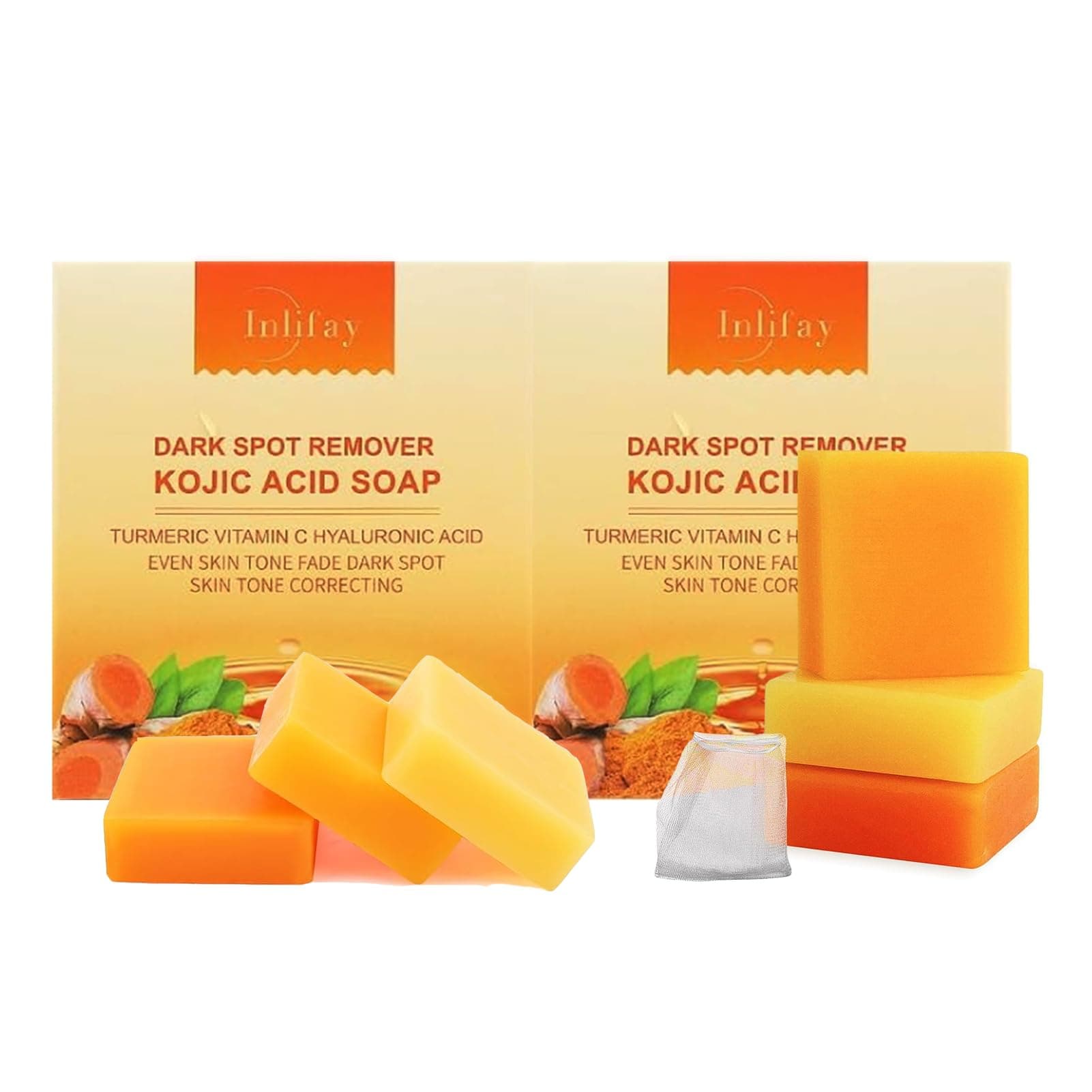 Inlifay Turmeric Soap for Dark Spots: Kojic Acid Soap for Women with Hyperpigmentation - Home Travel Use Skin Cleansing Size: 1.17 Ounce (Pack of 6)