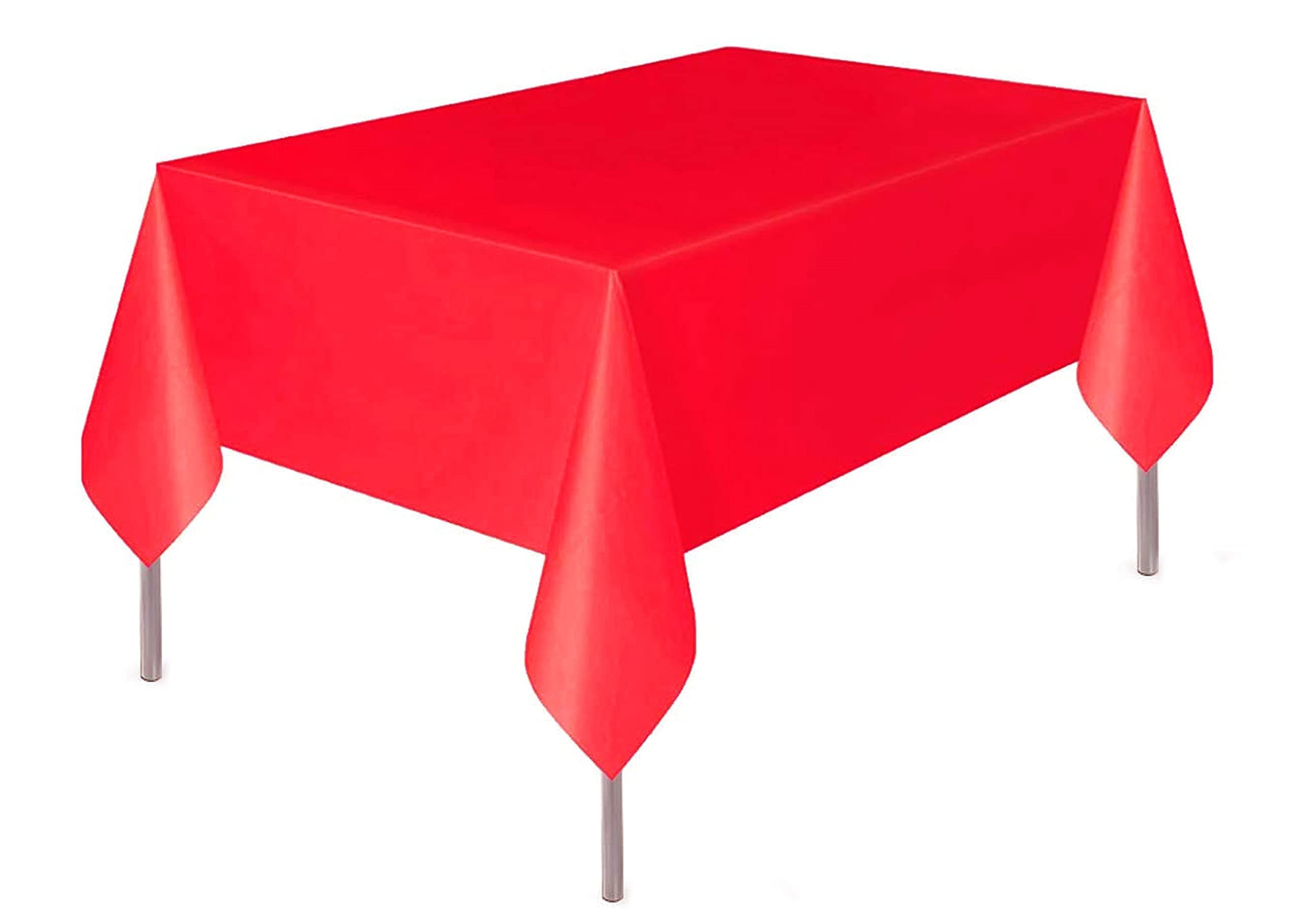 MARKQ Plastic Tablecloth for Rectangle Table 54" x 72" Disposable Table Cover for Bridal Shower Wedding Birthday Party Decorations (Red)