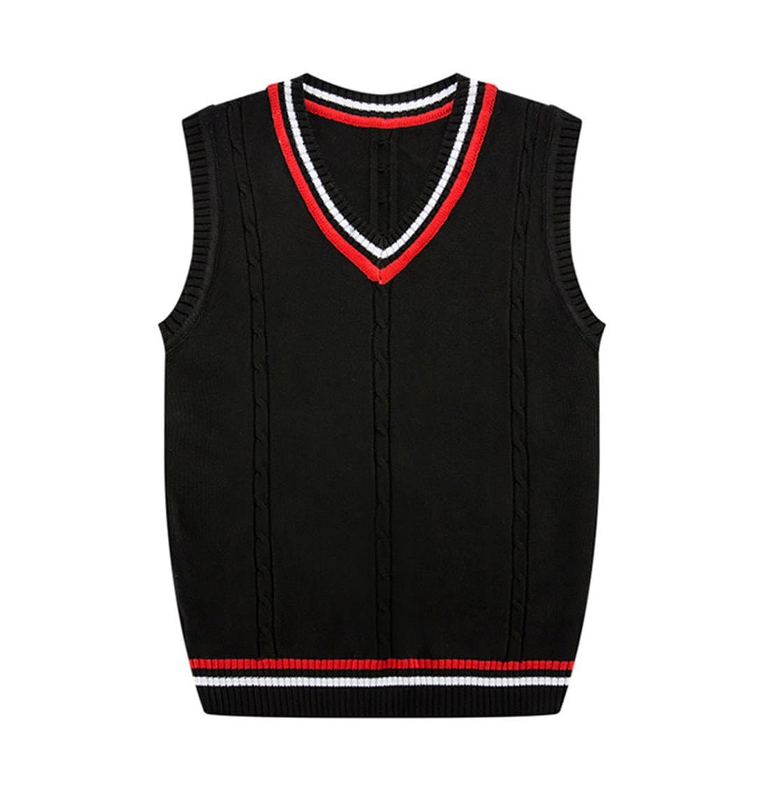 Men's Solid Color Cable Sweater Vest Casual Knitted Sweater Slim Fit Pullover (XX-Large, Black)