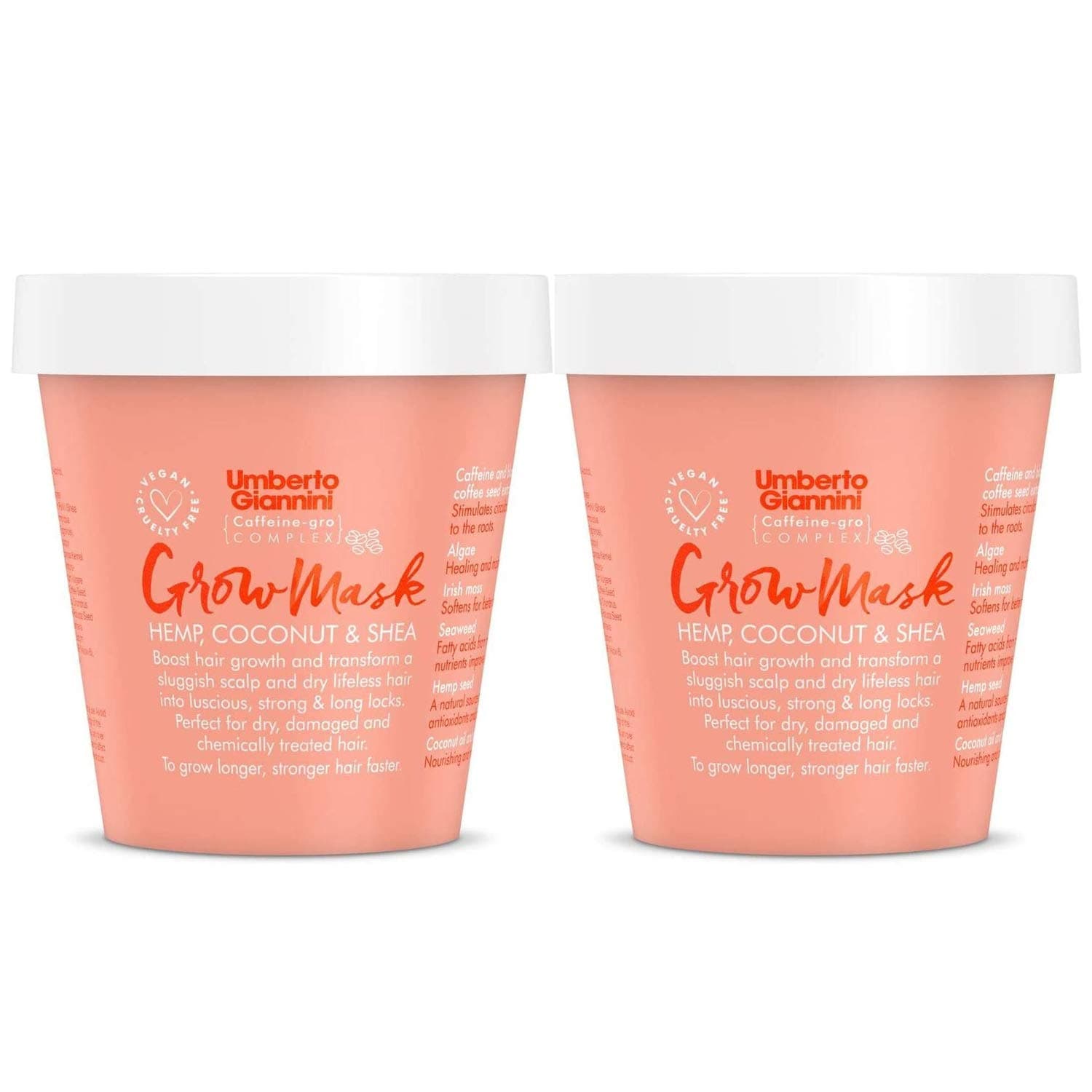 Umberto GianniniGrow Mask For Dry, Damaged, Chemically Treated Hair Vegan Cruelty Free, 2 Pack