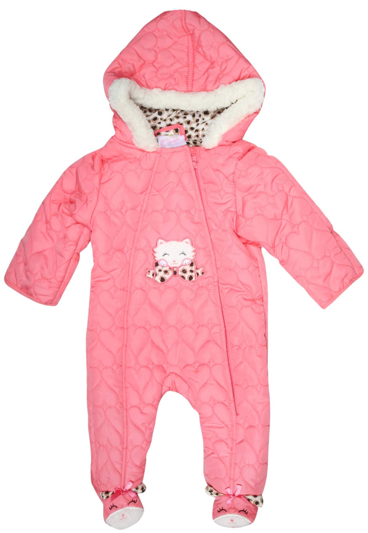 Duck Duck Goose Newborn Baby Boys & Girls Quilted Pram Snowsuit (0-3 Months, Coral Cat)'