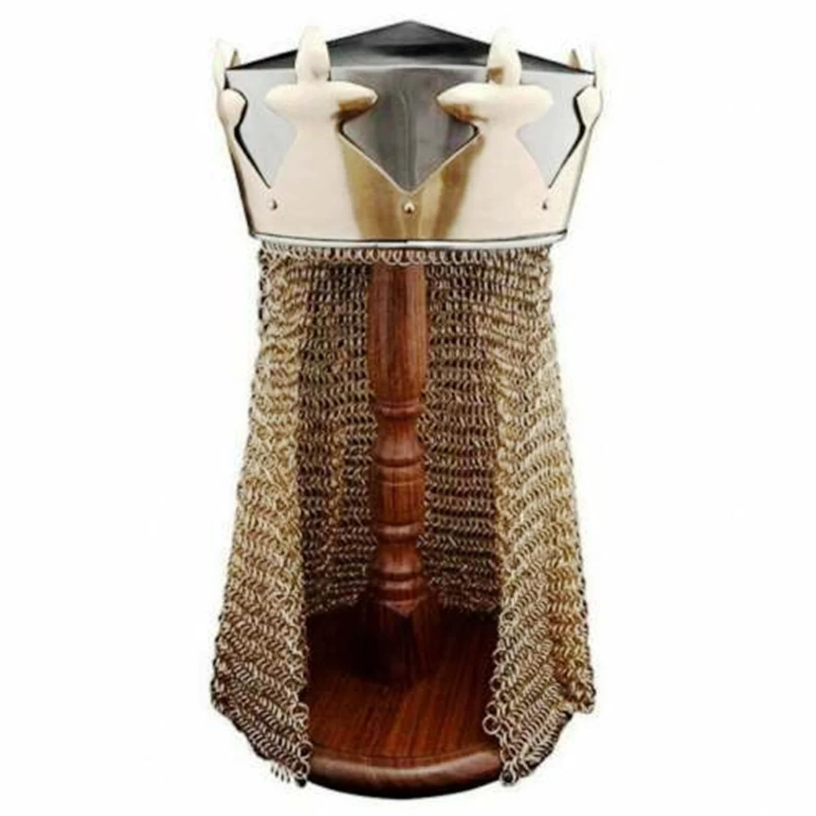 Monty Python King Arthur Helmet with Av Entail Chain Mail Medieval Knight's Armor Helmet LARP Costume Silver, Silver, Adult