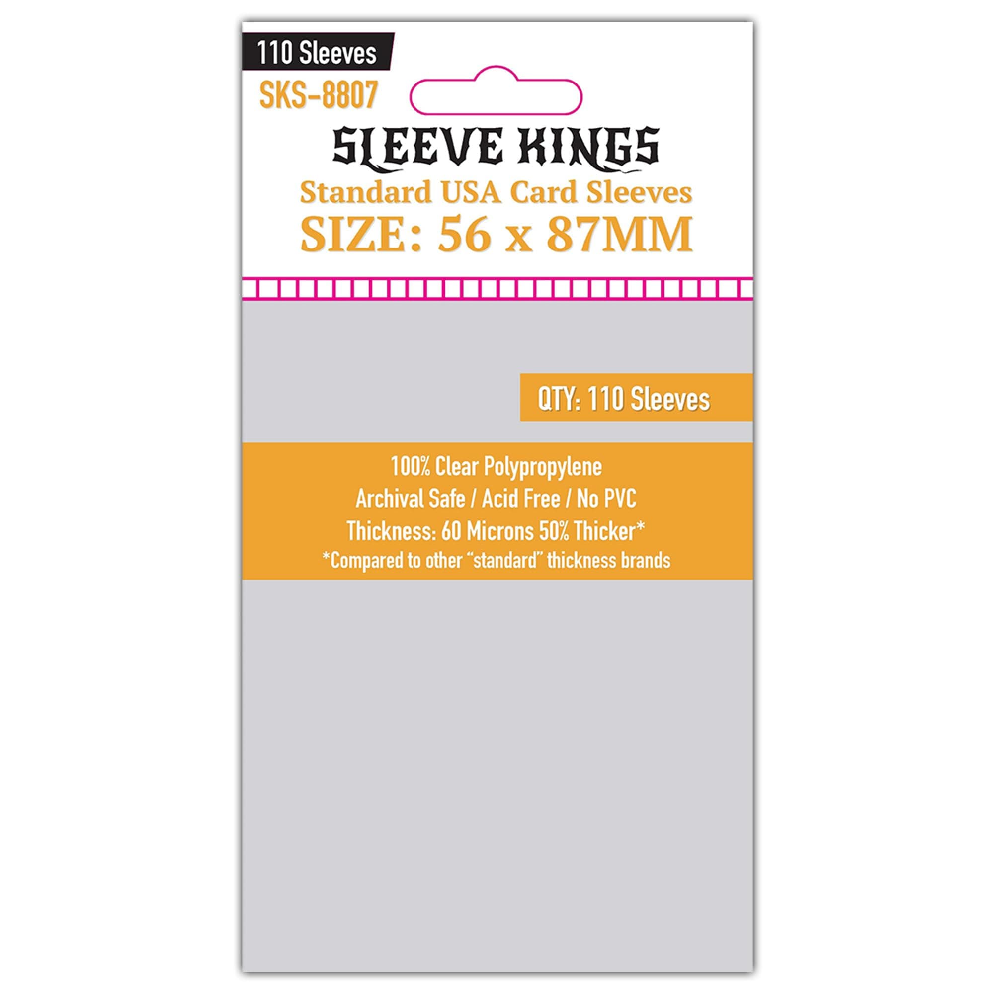 Sleeve Kings Standard Card Sleeves – 110 Count, Clear 60 Micron Thickness, Medium USA Size (56 x 87 mm), Compatible with Heat: Pedal to the Metal & More – SKU: SKS-8807
