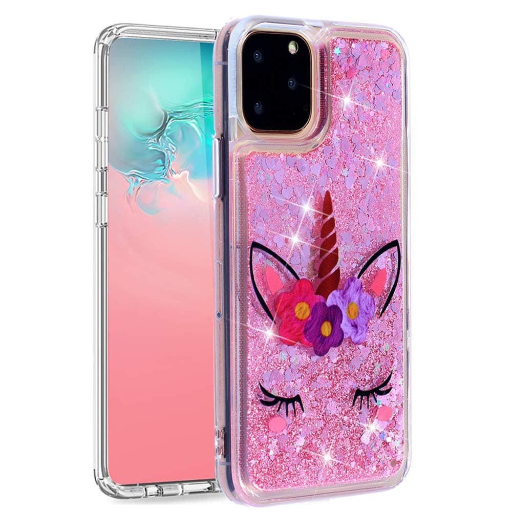 ISADENSER Compatible with iPhone 11 Pro Case Clear TPU Glitter Stylish Design with 3D Hearts Quicksand Shiny Flowing Liquid Protective Case Cover for iPhone 11 Pro 5.8 Inch Sleeping Unicorn XY