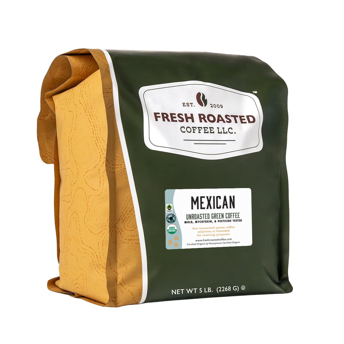 Unroasted Organic Mexican | USDA Organic, 100% Single Origin, Kosher | 5 Pound