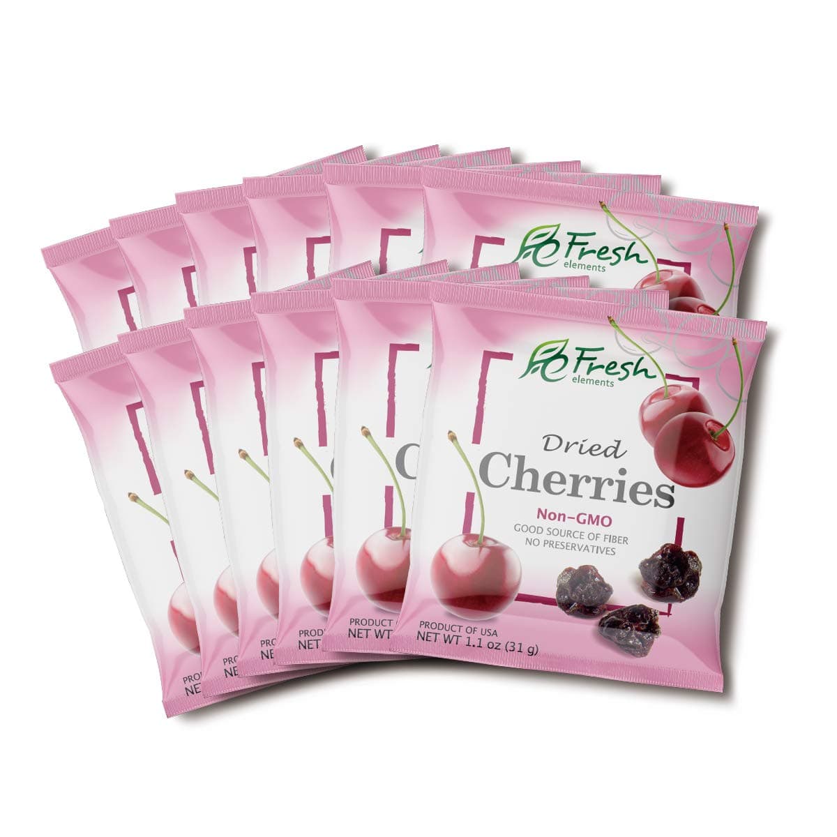 Fresh Elements Dried Cherries, 1.1oz pack, Preservative Free, Gluten Free and Non GMO, Great for Salads and Baking, Healthy Snack ( 12 pack )