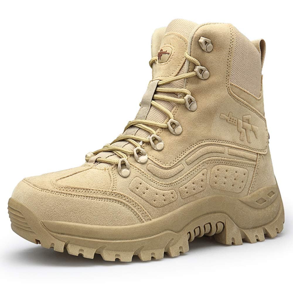 Men's High-top Outdoor Military Boots Tactical Desert Boot Army Camping Hiking Shoes Cadet Work Special Forces Boot,Beige-40