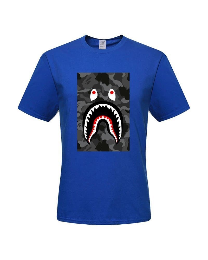 DIY Bape Shark Bomber Men's 100% Cotton Short Sleeve T-Shirt, Blue_2, Medium