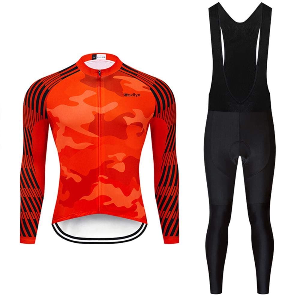 MoxilynMen's Quick-Dry Cycling Jersey Set Road Bike Bicycle Shirt + Bib Pants with 9D Gel Padded MTB Riding Clothing kit