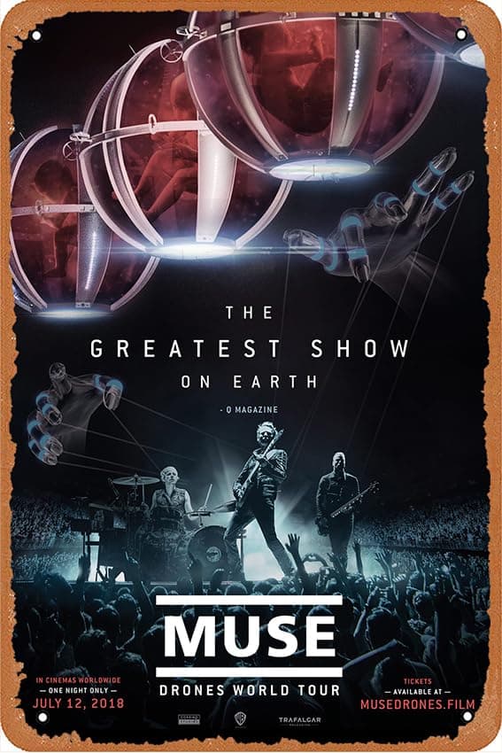 Muse Drones World Tour Movie Poster Vintage Metal Tin Sign Wall Decor Home Door Garden Bar Restaurant Cafe Office Shop Bar Club Sign Gift 8x12 Inches Plaque Tin Sign