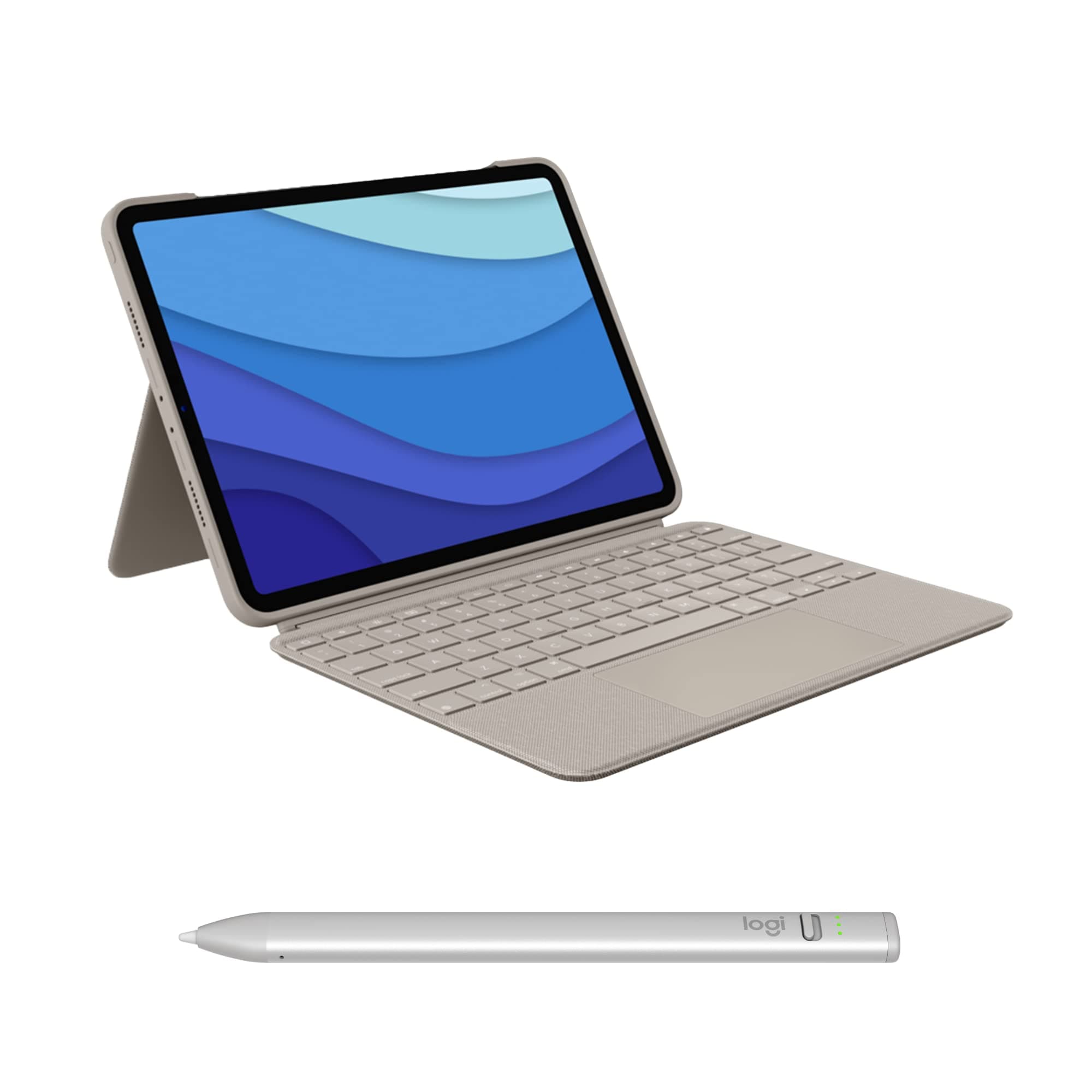 Combo Touch iPad Pro 11-inch (1st, 2nd, 3rd & 4th gen - 2018, 2020, 2021, 2022) Keyboard Case and Logitech Crayon (USB-C) Digital Pencil (2018 releases and later) - Sand, USA Layout