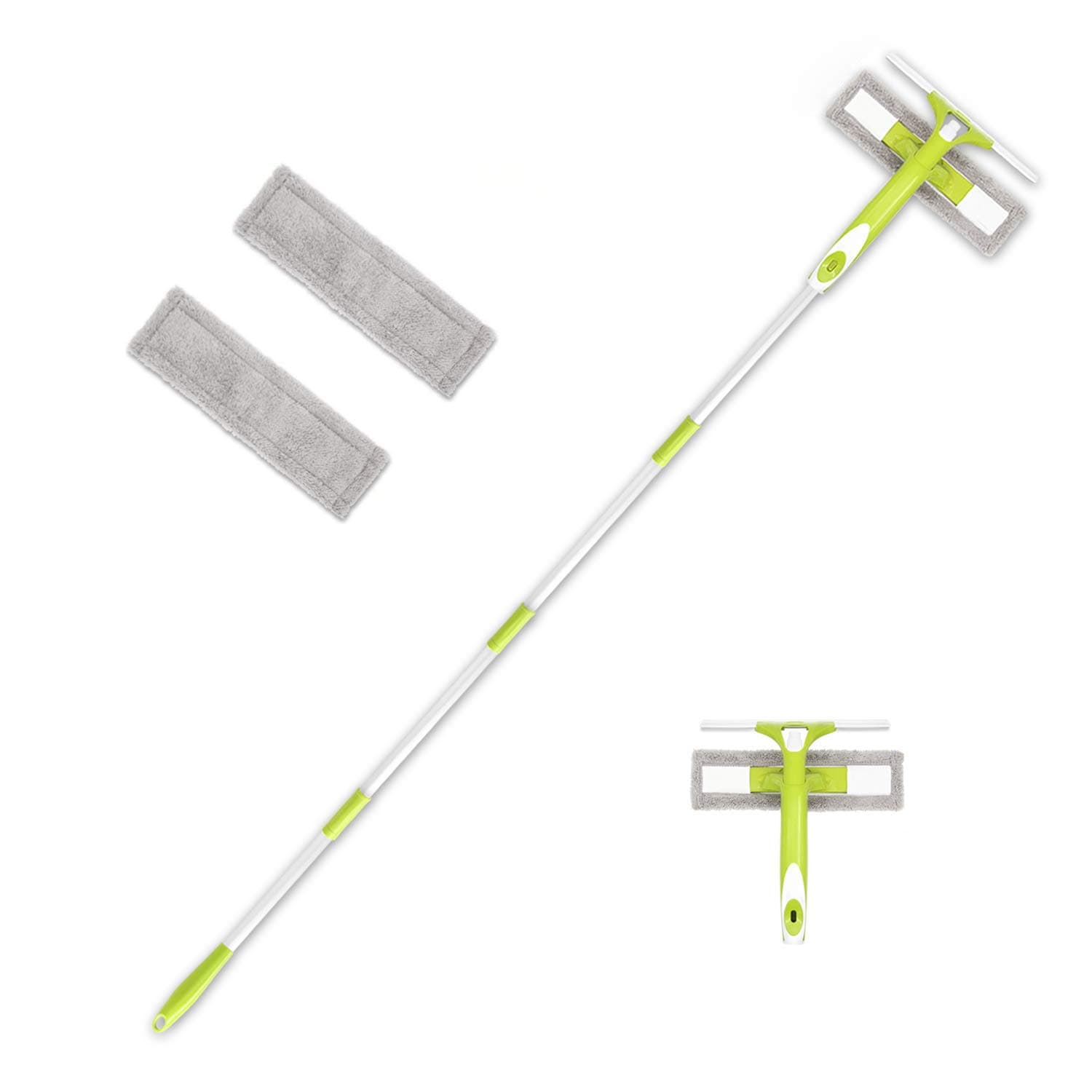 3 in 1 Window Squeegee with Scrubber, Multi Functional Window Cleaner with Mop Spray Head, 66" Extension Dismountable Pole, Car Wash Brush, Glass Cleaning Kits for Shower and High Windows