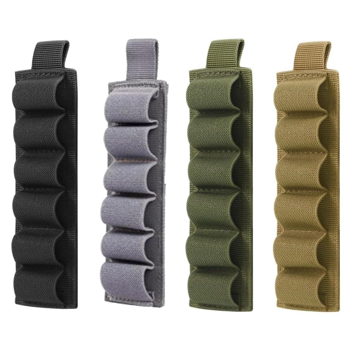 4PCS 6 Round Shell Holder Tactical Shotgun Buttstock 12/20GA Cartridge Shell Case Bag Military Elastic Ammo Bullet Carrier Holster(4 Color Included)