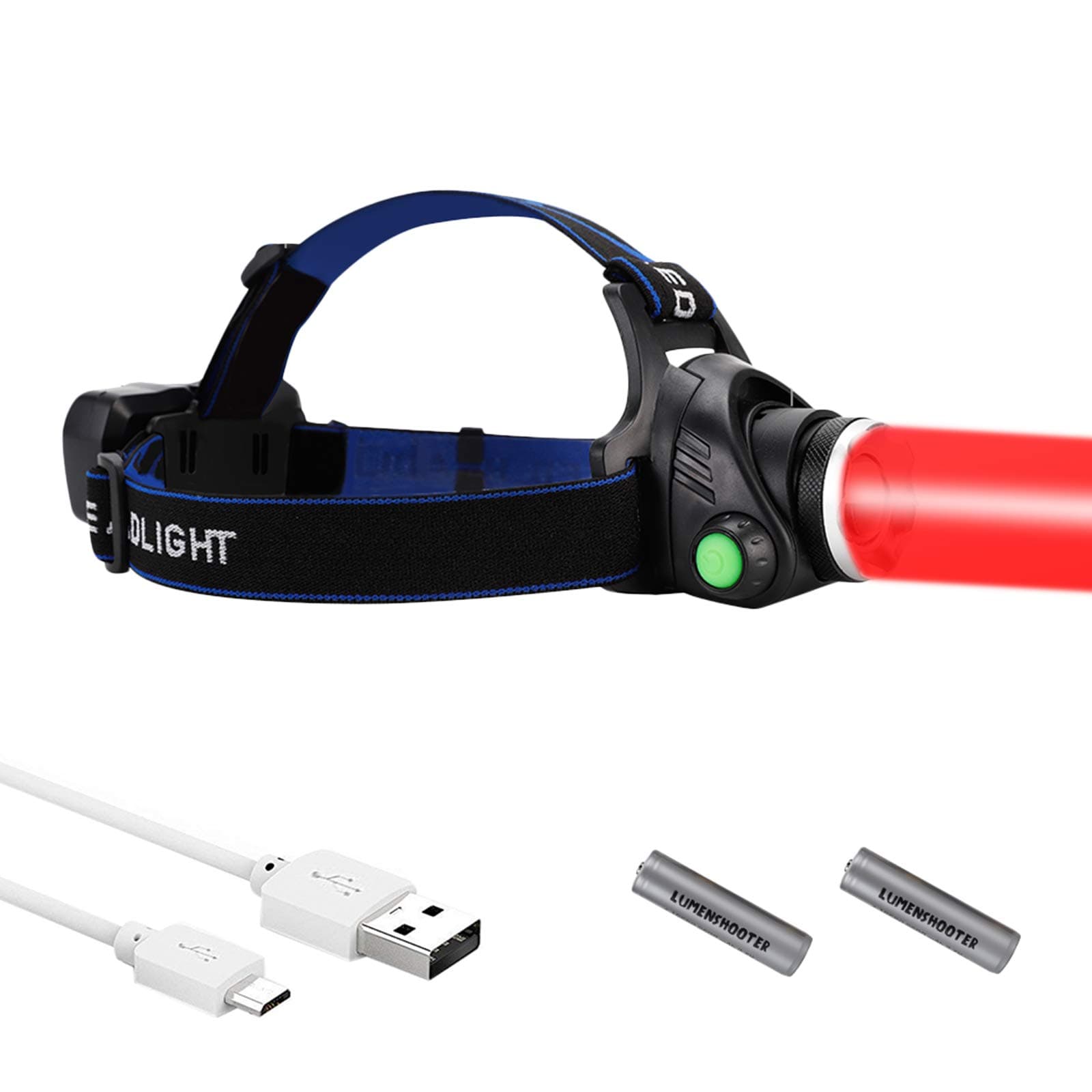 LUMENSHOOTER H10 Zoomable RED Headlamp, Night Vision Hunting Headlight USB Rechargeable(RED)
