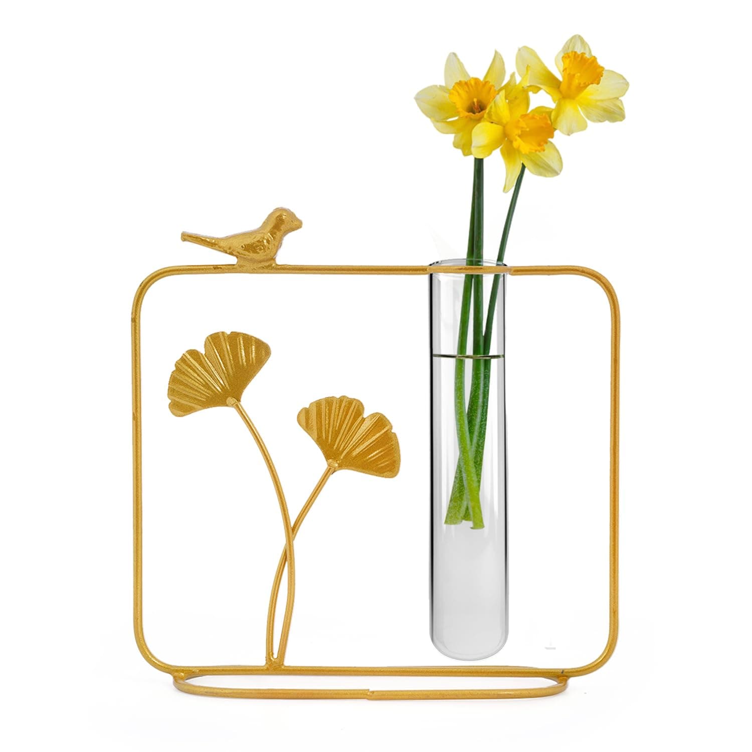 - Rigour Crafts Home Decor Item, Showcase Piece, Return Gift Test Tube Flower Vase with Metal Gold Frame for Living Room, Bedroom, Office (Pack of 1)
