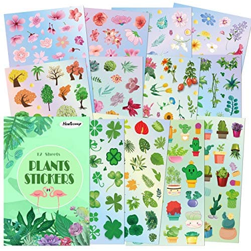 Horiechaly Green Plant Decorative Stickers，12 Sheets 300+pcs Flowers, Leaves, Cute Cactus and Succulents for Scrapbooking Album Bullet Journal Planners Artsy Decals Stickers