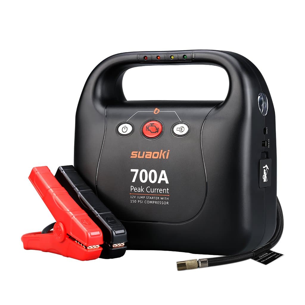 SUAOKI T006449 Jump Starter 700A Peak 15600mAh & 150PSI Tyre Inflator Car Battery Booster (up to 6L Petrol & 5L Diesel Engine) Power Pcak with Air Compressor ,5V USB Charging Ports,LED flashlight for 12V Car