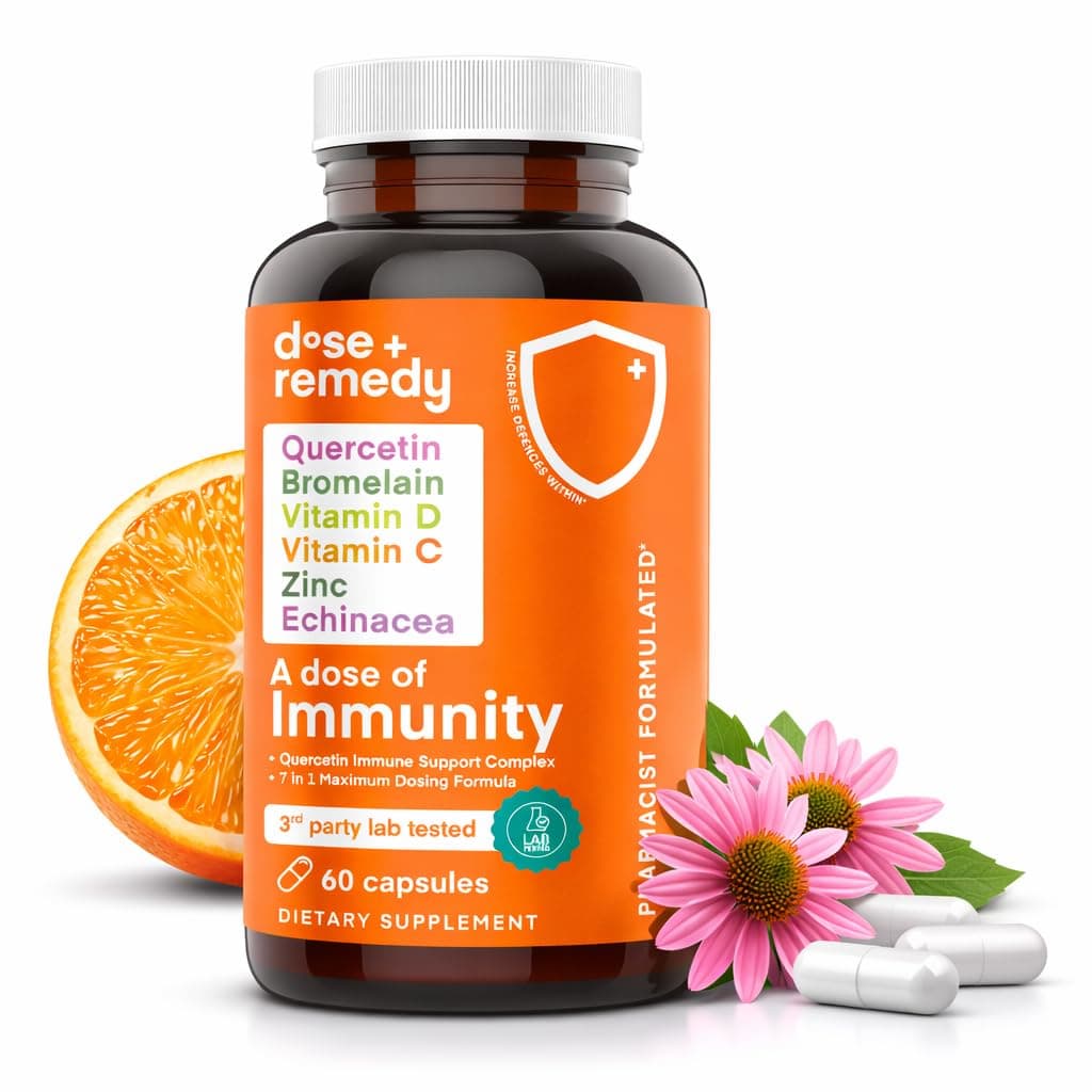 A Dose of Immunity Quercetin with Vitamin C and Zinc, Vitamin D, 500mg Quercetin Bromelain with Echinacea & B Vitamins (60 Count)