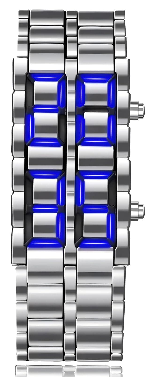 Men's Lava Style Stainless Steel Watch Red Blue LED Digital Watch Black Bracelet Watch