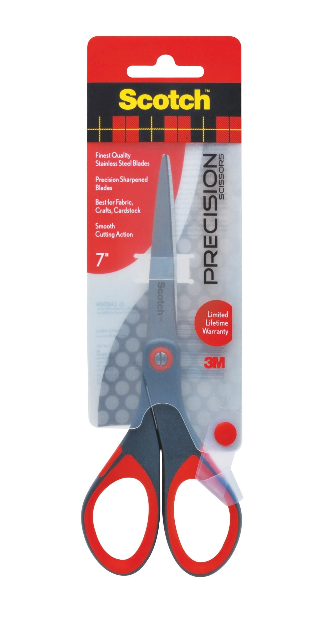 Precision Scissors 7 in (18 cm), 1 scissors/pack | Stainless Steel Blades | Red and Grey color | Ergonomic Comfort Grip | Precise Cutting | Multipurpose | Office, Home, School use | Scissors