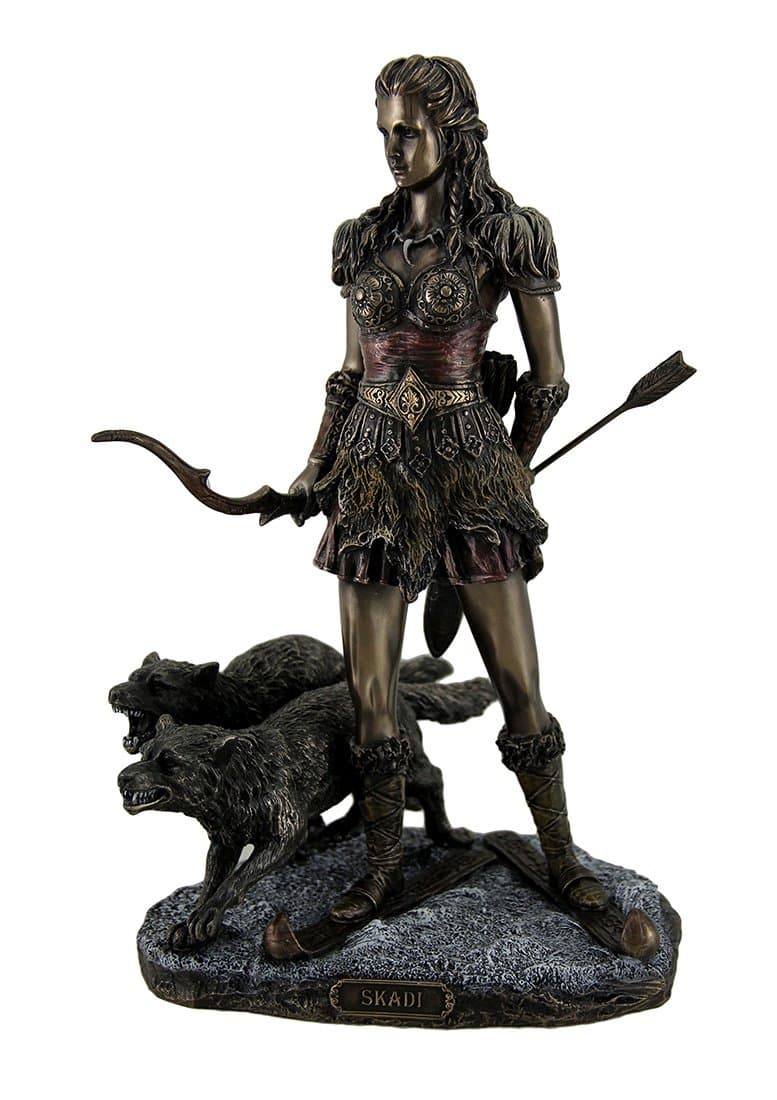 Veronese Design 10 7/8 Inch Skadi Norse Giantess Ski Goddess of Winter and Mountains with Wolves Cold Cast Resin Bronze Finish Sculpture