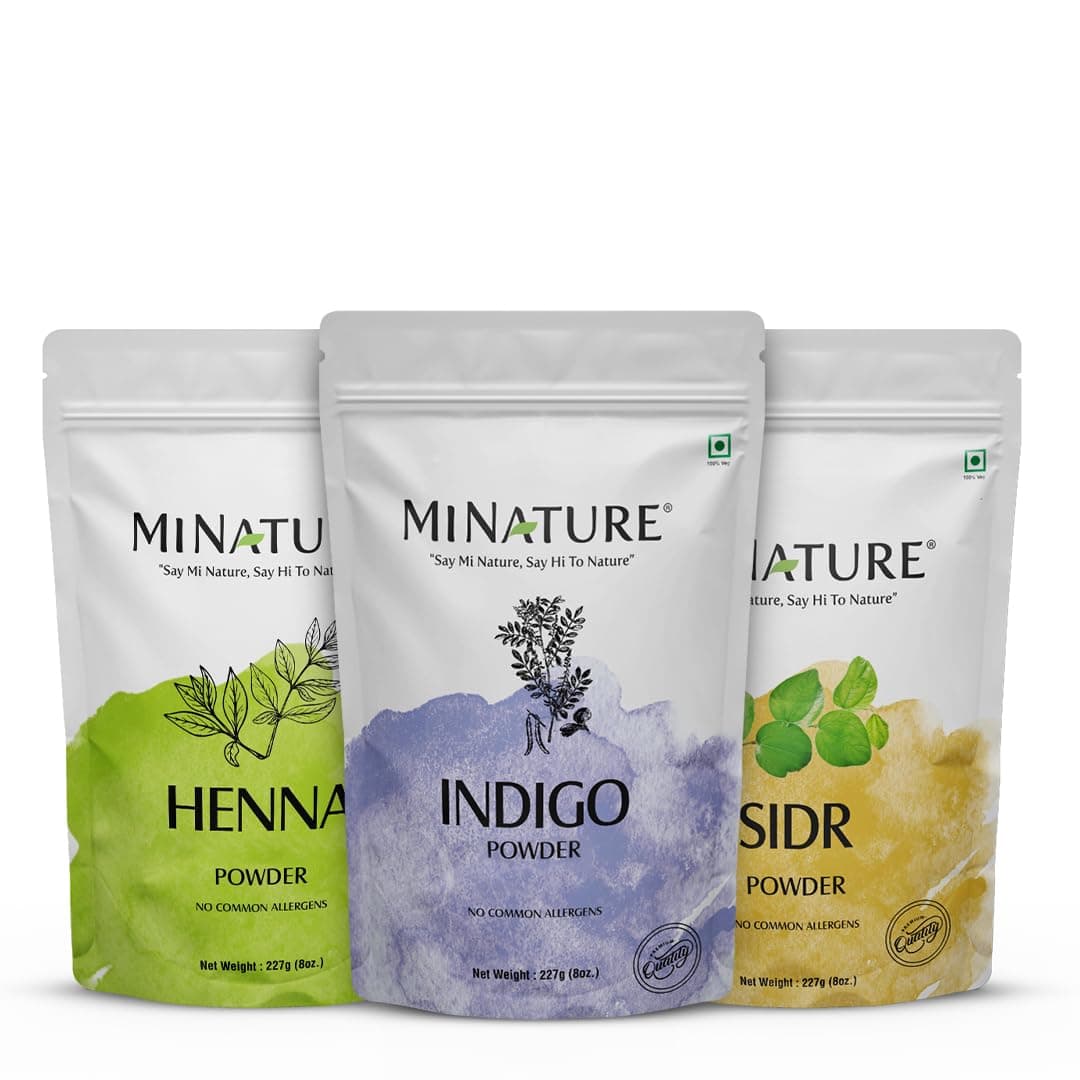 minature Pack of 3, Natural And Organic Henna, Sidr, & Indigo Powder| Sourced from natural ingredients | Hair Mask For Hair Growth, Conditioning, and natural color | Chemical free| Unisex | (227g *3)