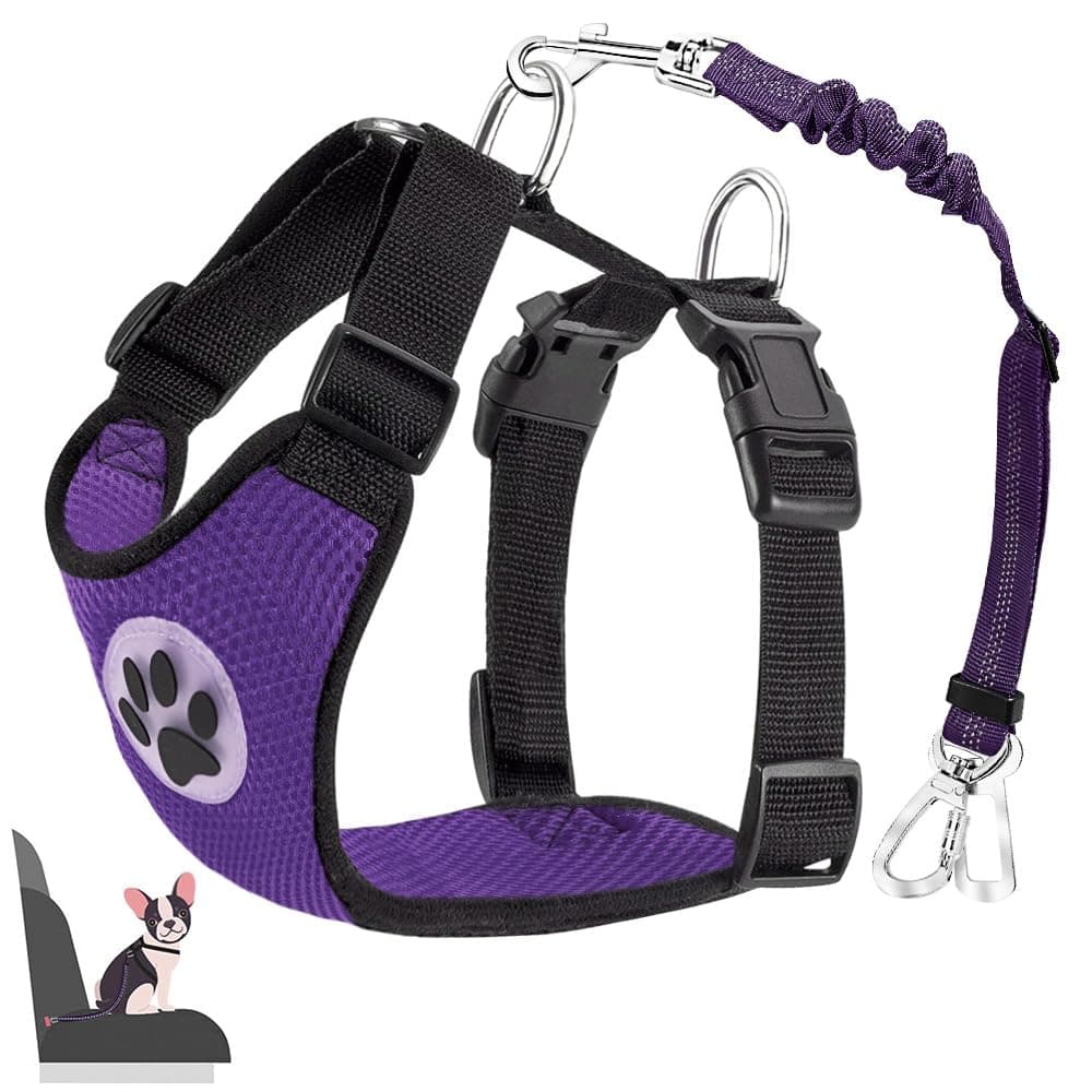 Lukovee Dog Seat Belt for Car, Adjustable Dog Car Harness for Large Medium Small Dogs, Soft Padded & Breathable Mesh Dog Seatbelt with Car Strap and Carabiner (Purple,M)