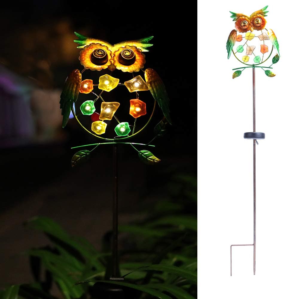 Metal Owl Garden Solar Lights, Solar Powered Garden Outdoor Stake Lights - Metal OWL Warm White LED Decorative Garden Lights for Walkway,Pathway,Yard,Lawn 8.3”(L) x 1.5”(W) x 38”(H)