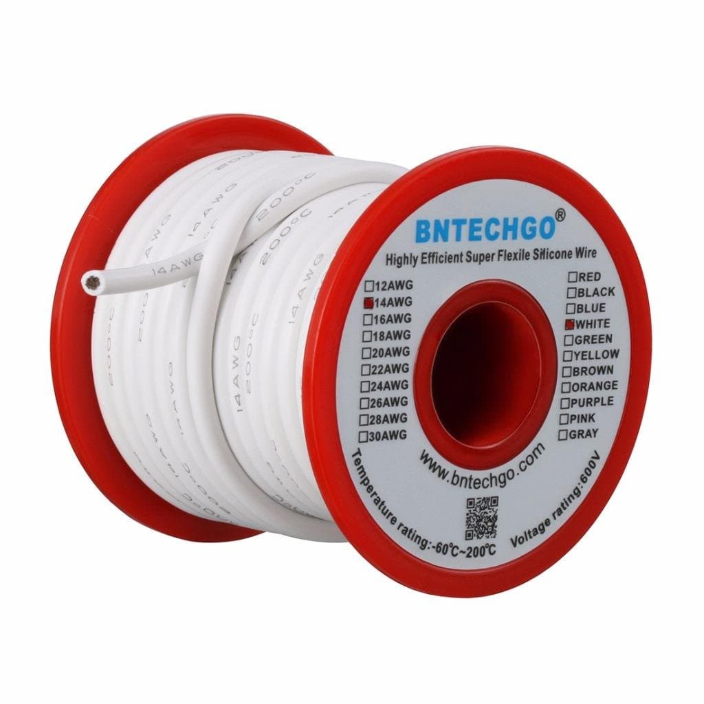 14 Gauge Silicone Wire Spool White 25 feet Ultra Flexible High Temp 200 deg C 600V 14 AWG Silicone Rubber Wire 400 Strands of Tinned Copper Wire Stranded Wire for Model Low Impedance