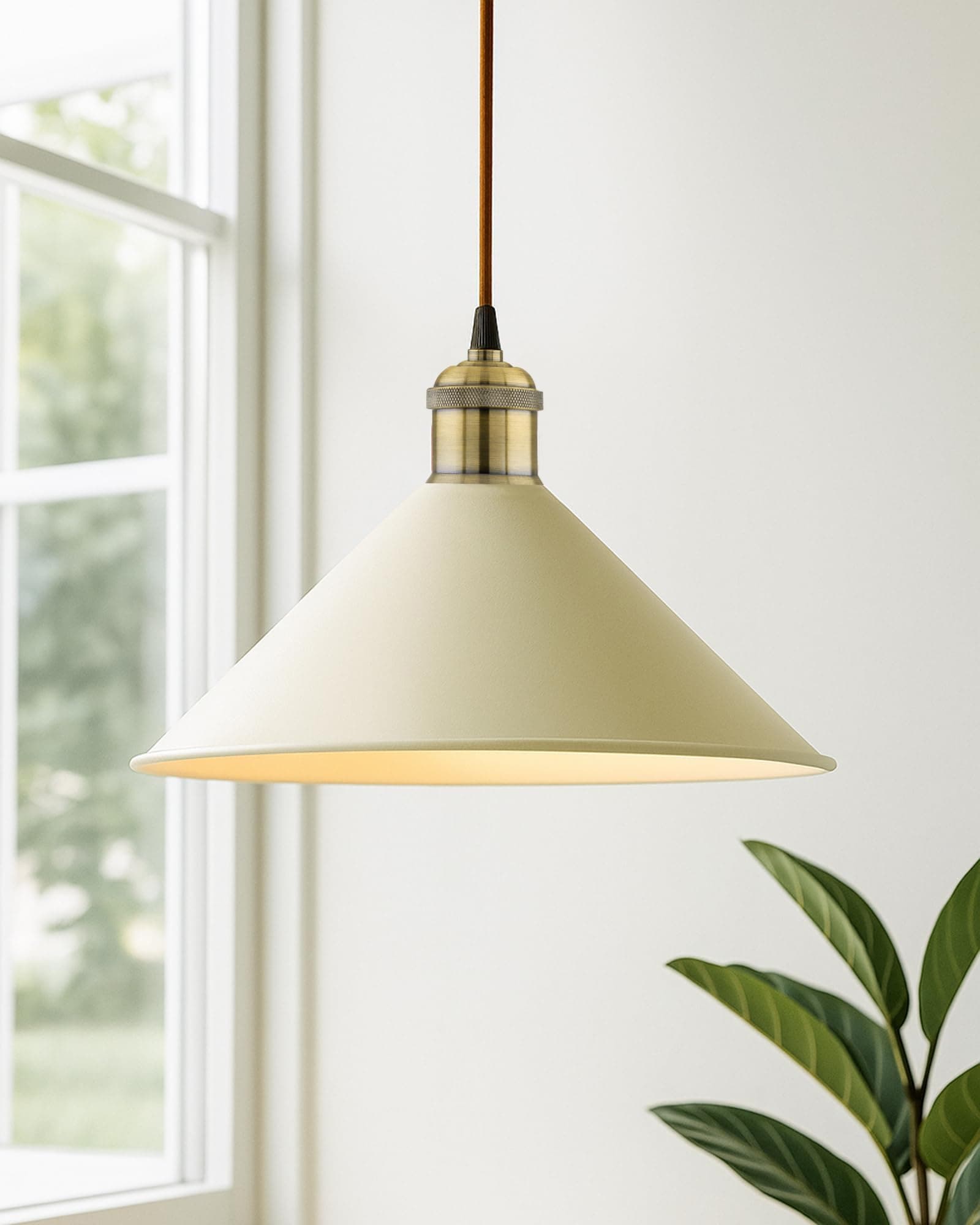 Homesake®Industrial White Barn Cone Metal Bulb Iron Cone Vintage Hanging Ceiling Pendant Light Edison Filament Holder Decorative Lamp Shade, Antique Gold