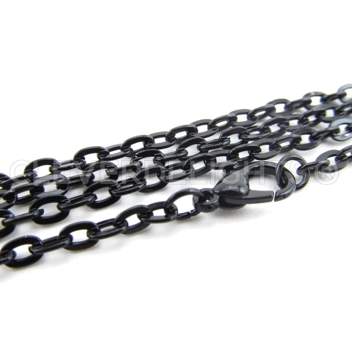 CleverDelights 3x4mm Cable Chain Necklaces - Dark Black Color - 10 Pack - 24 Inch Length