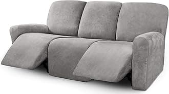 ULTICOR Velvet 8-Pieces Recliner Sofa Covers Stretch Reclining Couch Covers for 3 Cushion Reclining Sofa Slipcovers Furniture Covers Thick Soft Washable (3 Seater Recliner Cover, Light Grey)