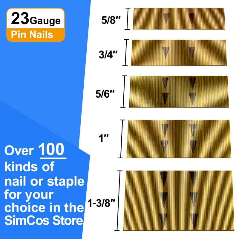 23 Gauge Pinner Nails (5/8",3/4",5/6",1",1-3/8") Assorted 5 Sizes' Headless Pin Nails for 23 GA Pneumatic or Electric Pinner or pin Gun,Project Pack (5000)