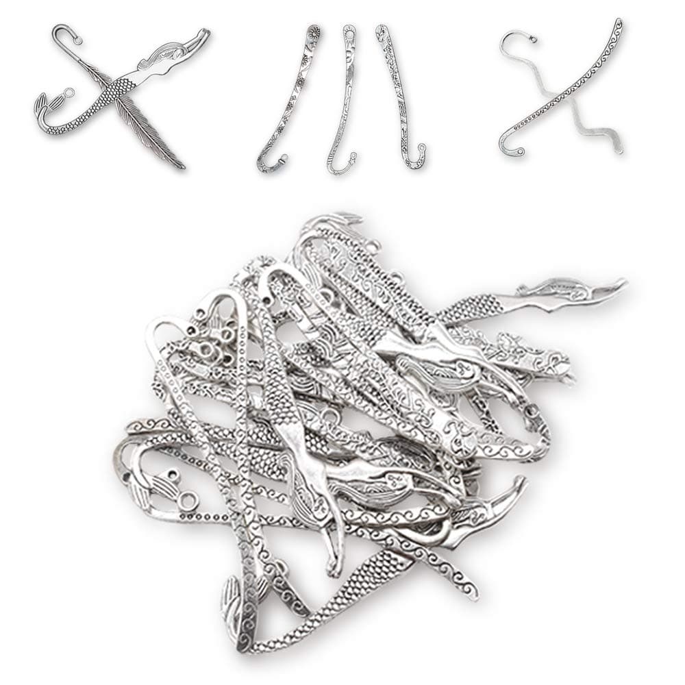 HOSTK Silver Metal Bookmark Hairpin Hook Carved Antique Vintage with Pendant Jewellery Making Mermaid Souvenirs Plain Embossed