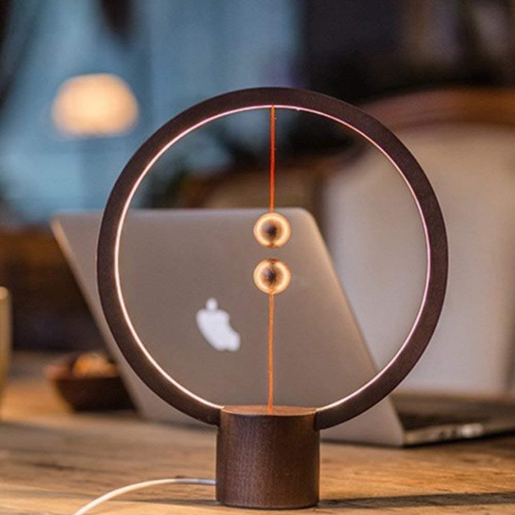 ALLOCACOC Heng balance lamp - Round magnetic mid-air switch USB powered LED lamp, Warm Eye-Care LED Lamp, Night Lamp, Table Lamp, Decoration for Bedroom, Living Room, Dining Room and Office (DarkWood)