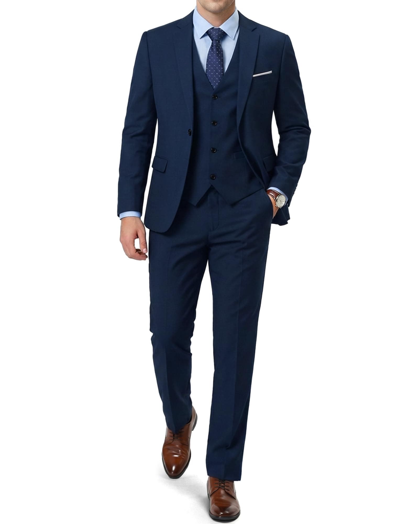 Men’s 3 Piece Suit Blazer, Slim Fit Tux with One Button, Jacket Vest Pants & Tie Set for Party, Wedding and Business