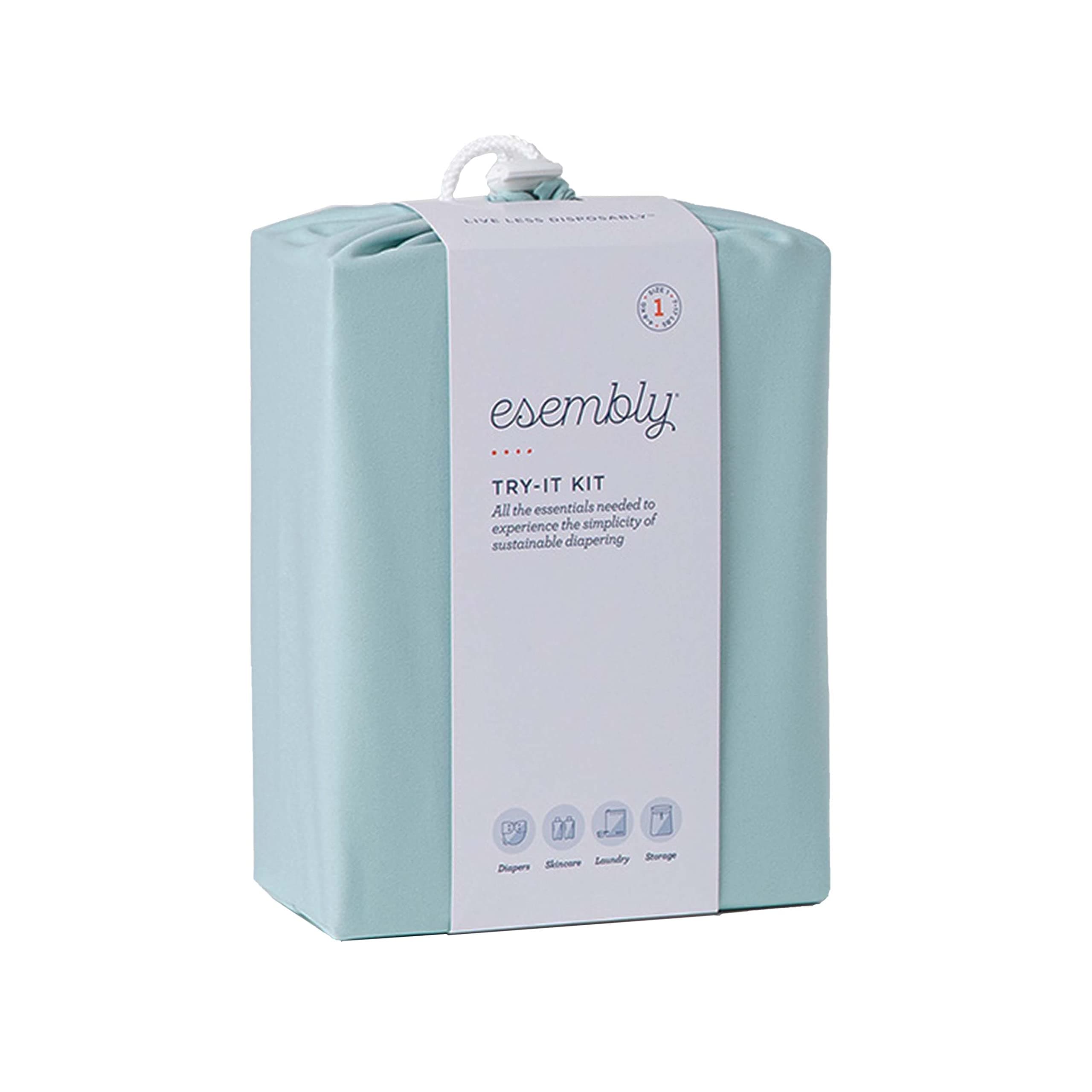 Esembly Cloth Diaper Try-It Kit, Starter Gift Set, Includes 3 Organic, Reusable Diapers Inners, 1 Stylish Outer, Patented Detergent & Wet Bag - Earth-Friendly Diapering, Mist, Size 2 (18-35lbs)