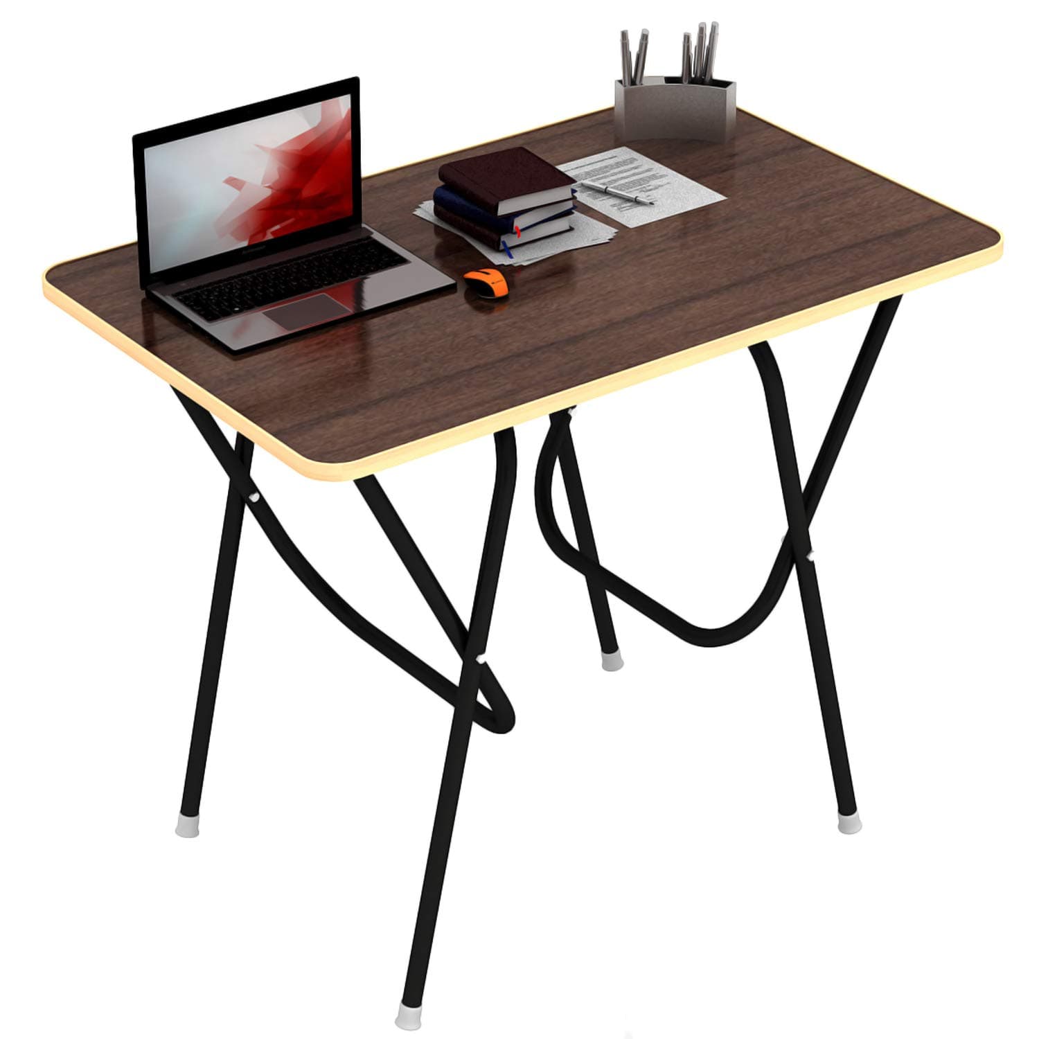 wow craftMultipurpose Foldable and Portable Study Table | Computer Desk & Laptop Table | Engineered Plywood Top with Powder-Coated Finish | Home & Office Use | 90x60x75 Cm (FS Brown)