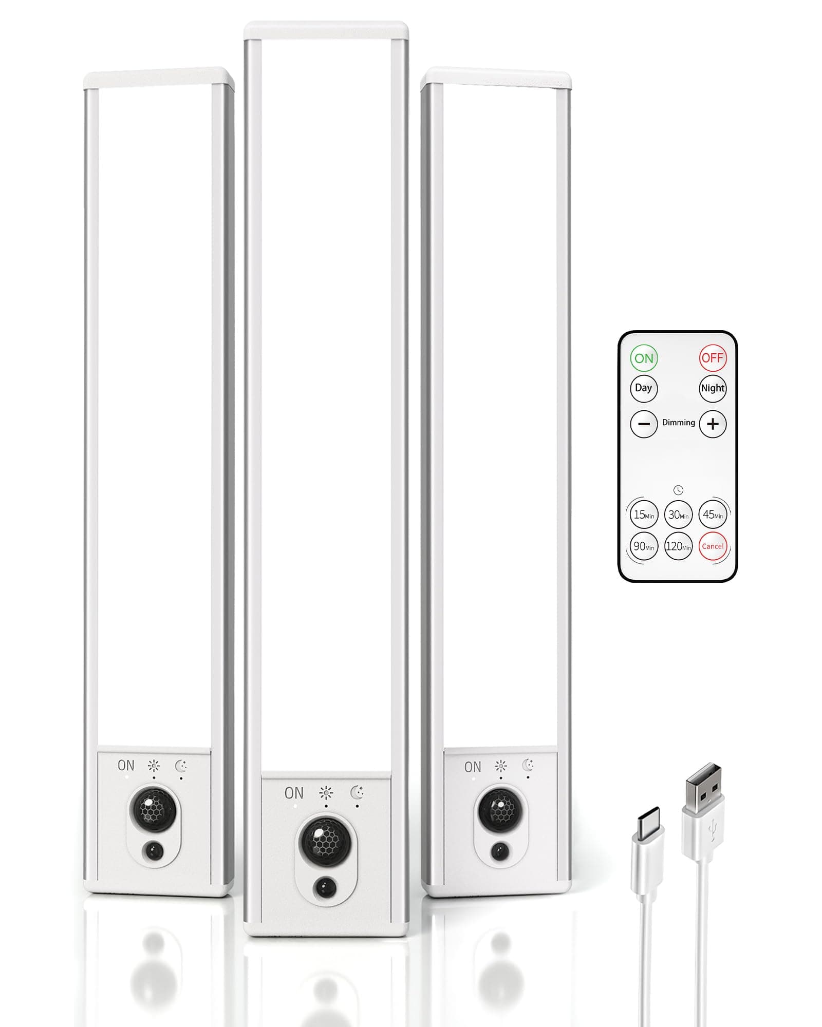 EZVALO Under Cabinet Lights, LED Closet Lights Wireless USB Rechargeable, Motion Sensor Lighting Indoor 5700K Dimmable with Remote Control and Magnetic Install for Wardrobe/Stairs/Hallway (23CM) 3 Pcs