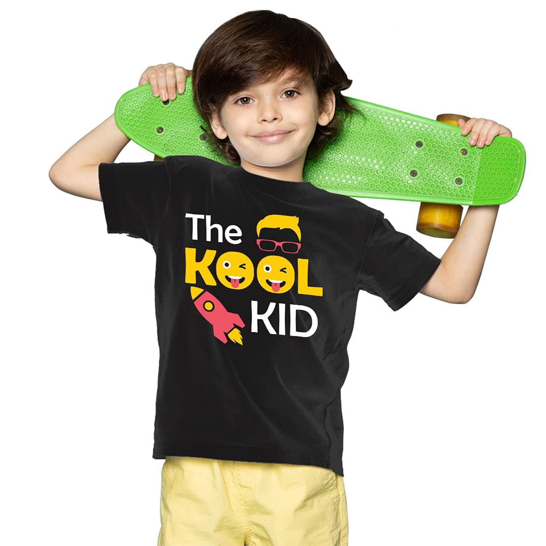BratmaBoys Regular Fit Cotton Tshirt Half Sleeve Round Neck The Kool Kid Printed Tshirt for Boys (2Year_4Year, Black)