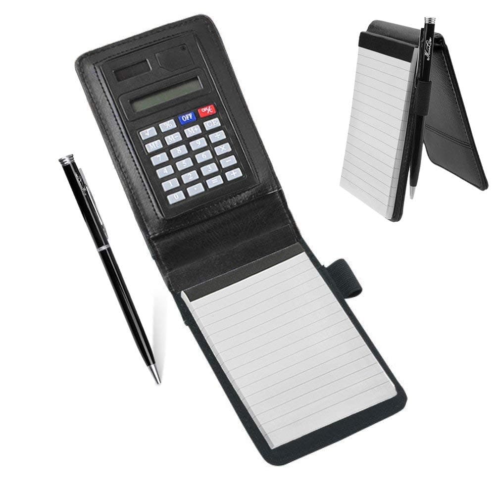 PU Leather Pocket Notebook A7 Handy Jotter with Pen and Solar Calculator Lined Journal Notepad Holder Business Notebook Police Steno Notebook Diary Writing Compact Workbook Personal Planner Memo Pad