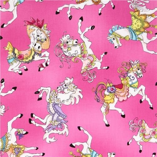 pink carousel horse fabric Carousel by Quilting Treasures (per 0.5 yard multiples)