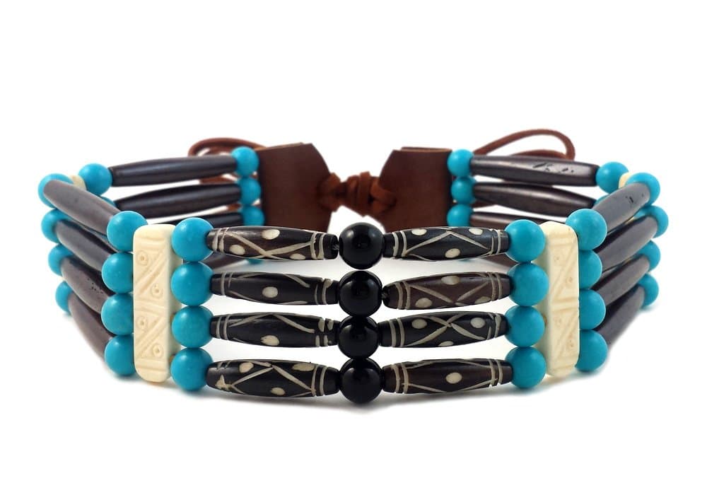 Handmade Traditional 4 Row Buffalo Bone Hairpipe Tribal Choker Necklace