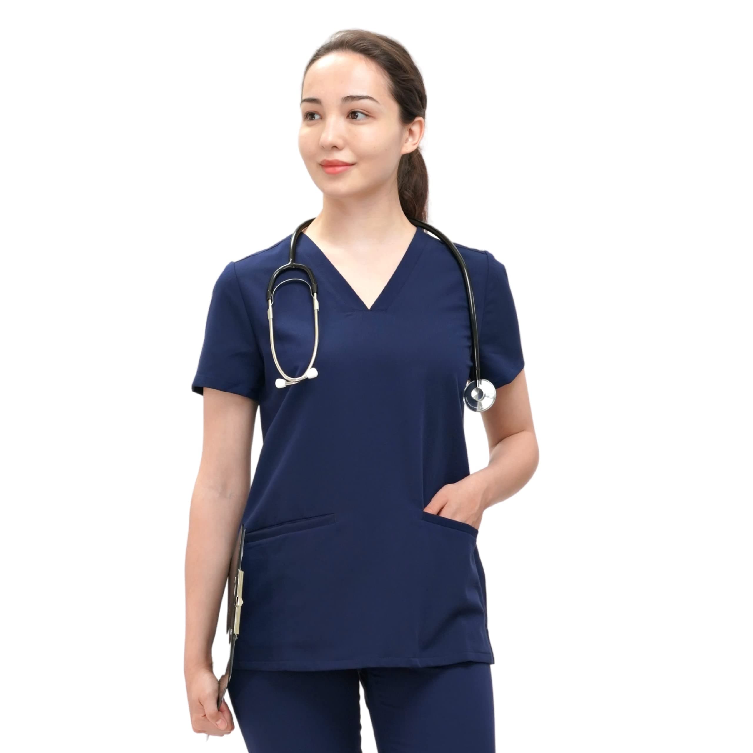 Medtecs Scrub Top for Women, Four-Way Stretch Shirt with 2+1 Pockets & Locker Loop, Anti-Wrinkle V-Neck Scrub Tops