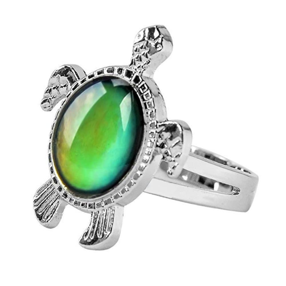 Sea Turtle Mood Ring for Boys and Girls with Color Chart and Organza Gift Bag