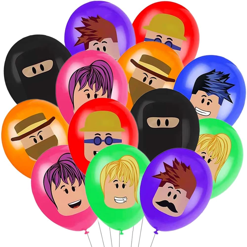 LKNBIF 28 Pcs Roblox Balloons, Roblox Theme Latex Multicoloured Balloons Birthday Party Balloon Decoration for Kids Birthday Robot Blocks Party Gaming Party Decorations, Blue