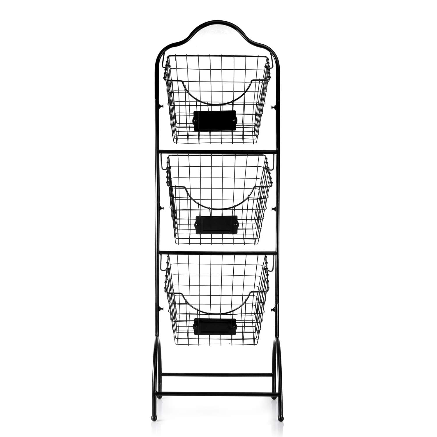 3-Tier Market Basket Stand, Kitchen Fruit Storage Basket for Kitchen, Bathroom Towel Basket Display Rack, Black