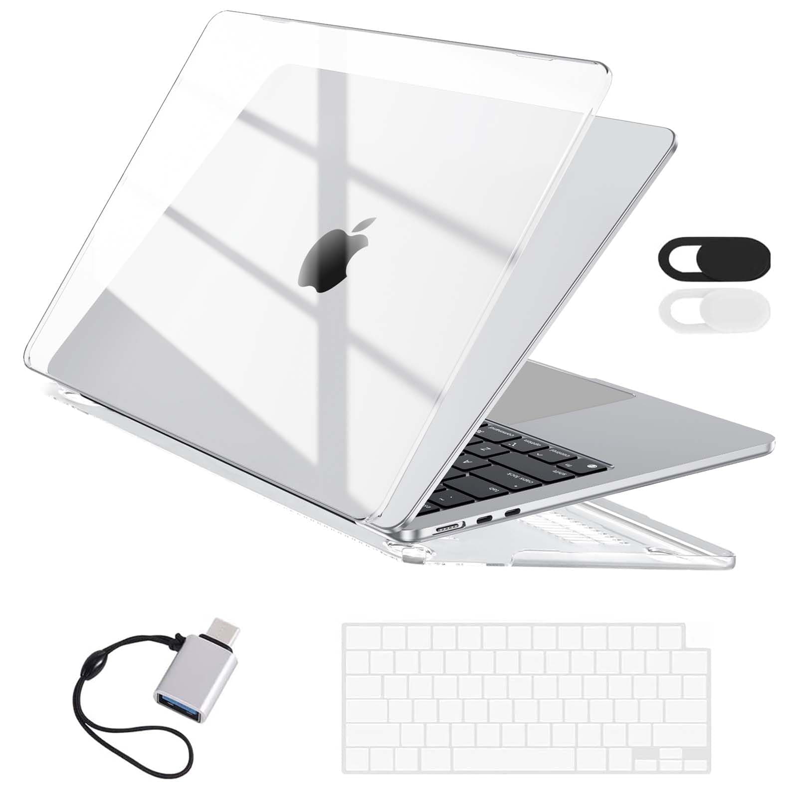 EooCoo Hard Shell Case Compatible for Apple MacBook Air 13 inch M5 2026 2025 2024 2022 M4 M3 M2, A3449 A3240 A3113 A2681, Mac Air 13.6" Laptop Case&Keyboard Cover&Camera Cover&USB Type C-Crystal Clear