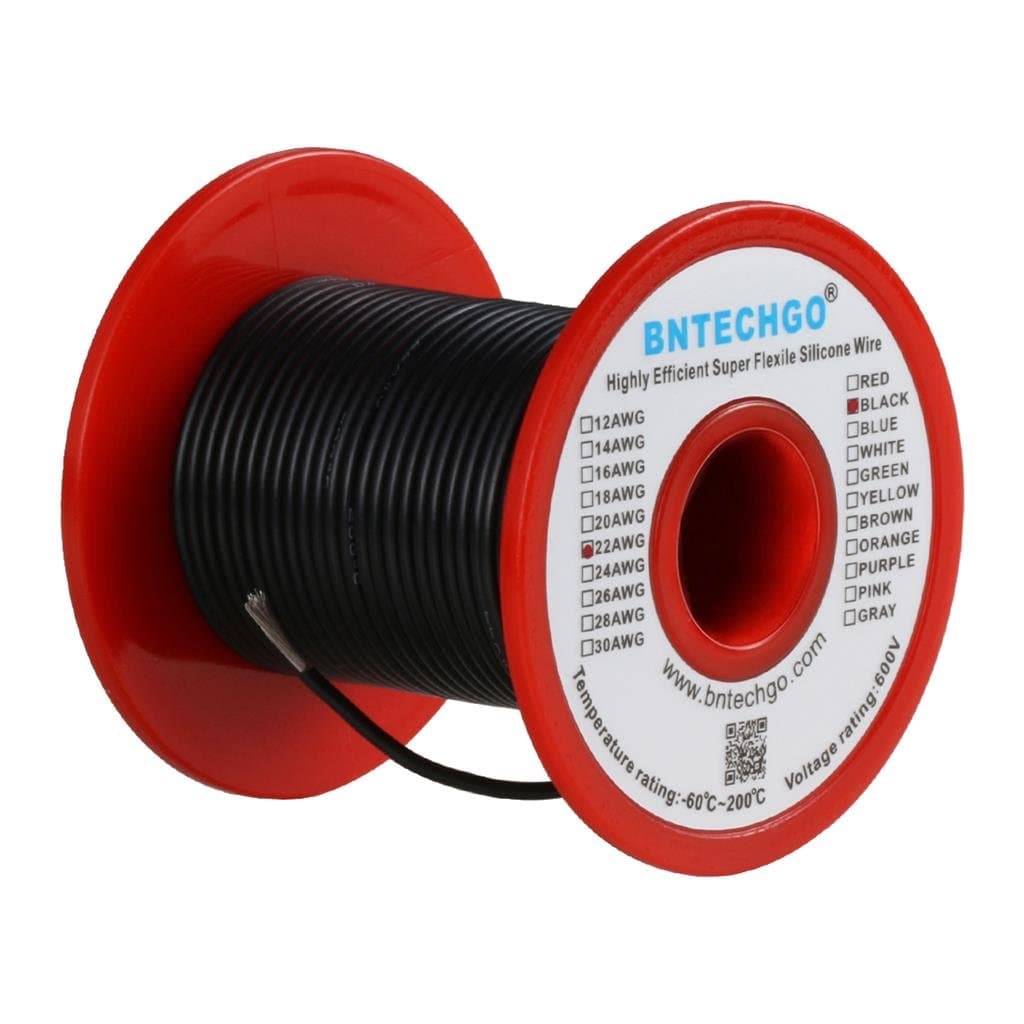 BNTECHGO 22 Gauge Silicone Wire Spool 100 ft Black Flexible 22 AWG Stranded Tinned Copper Wire